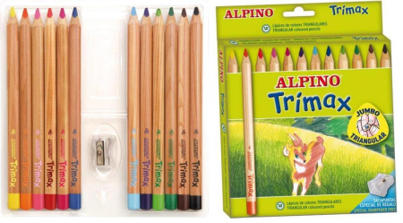 Rechizite scolare - Creioane colorate triunghiulare, cutie carton, 12 culori/set, ALPINO Trimax Jumbo