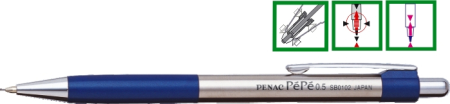 Instrumente de scris si corectura - Creion mecanic metalic PENAC Pepe, rubber grip, 0,5mm, varf metalic - accesorii bleumarin