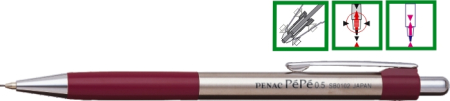 Creioane mecanice - Creion mecanic metalic PENAC Pepe, rubber grip, 0.5mm, varf metalic - accesorii bordeaux