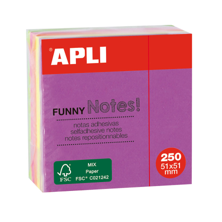 Articole din hartie - Notite adezive, Apli, 51 x 51 mm, 250 file, 4 culori neon