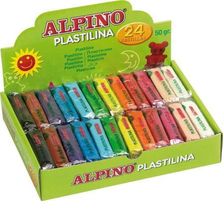 Plastilină si materiale de modelat - Display plastilina standard, 24 x 50gr./display, ALPINO -  12 culori asortate