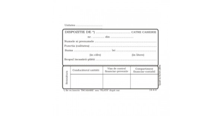 Articole din hartie - Dispozitie plata casierie, format A6, 100 coli/carnet