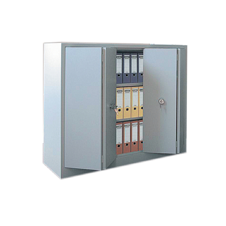 Mobilier si accesorii birou - Dulap metalic Ceha, gri, 120x42x100 cm, 2 usi pliabile si 2 polite