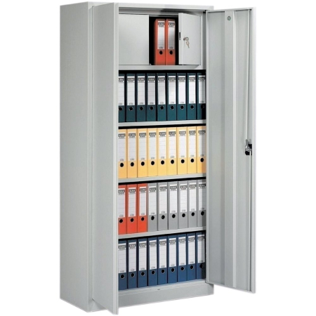 Mobilier si accesorii birou - Dulap metalic Ceha, gri, 92x42x195 cm, 2 usi batante, 3 polite si seif