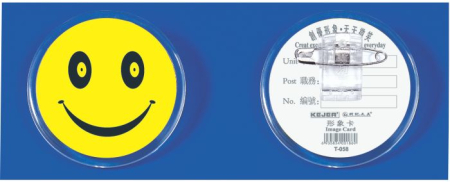 Comunicare si prezentare - Ecuson plastic KEJEA - Smile, forma rotunda , cu ac si clips, D55mm