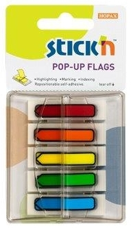 Organizare si arhivare - Film index autoadeziv 45 x 12mm, 5 x 30file/set, cu dispenser, Stick"n Pop-up - 5 culori neon