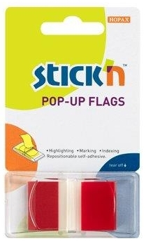 Organizare si arhivare - Film index autoadeziv 45 x 25mm, 50 file/set, cu dispenser, Stick"n Pop-up - transparent/rosu