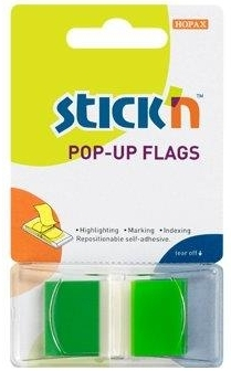 Organizare si arhivare - Film index autoadeziv 45 x 25mm, 50 file/set, cu dispenser, Stick"n Pop-up - transparent/verde