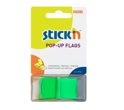 Organizare si arhivare - Film index autoadeziv 45 x 25mm, 50 file/set, cu dispenser, Stick"n Pop-up - verde