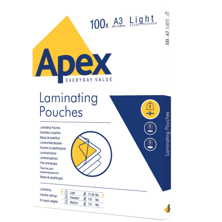 Accesorii indosariere si laminare - Folie pentru laminare Apex, 75-80 microni, A3, 100 coli/top