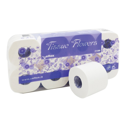 Produse curatenie pentru birou - Hartie igienica mini, Celtex, Tissue Flowers, 3 straturi, alba, 8 role/set