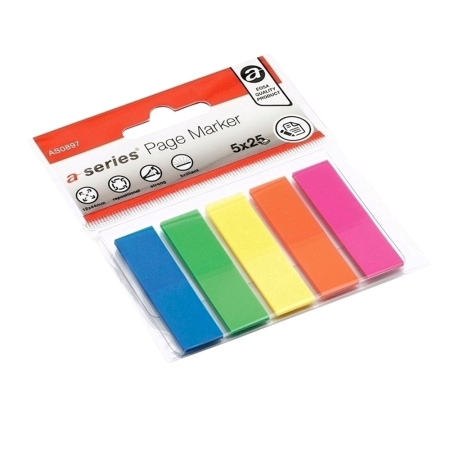 Organizare si arhivare - Index A-series, autoadeziv, plastic,  12 x 44 mm, 5 culori/set, 25 file/culoare