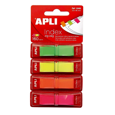 Organizare si arhivare - Index Apli ,autoadeziv zig-zag, 12 x 45 mm, 4 culori mate (rosu, galben, verde, albastru)