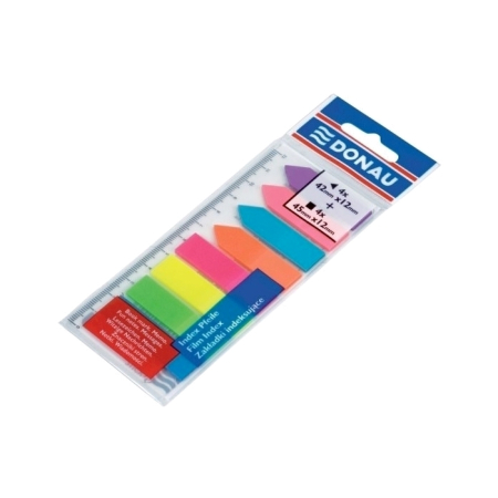 Organizare si arhivare - Index autoadeziv din plastic, Donau, dimensiuni 12 x 45 mm, 8 culori x 25 file/culoare