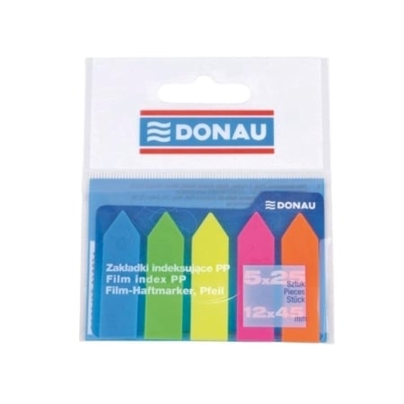 Organizare si arhivare - Index autoadeziv din plastic, Donau, dimensiuni 42 x 12 mm, 5 culori x 25 file/culoare