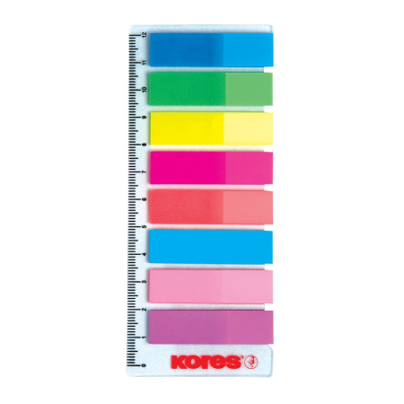 Organizare si arhivare - Index Kores, autoadeziv, plastic,  12 x 45 mm, 8 culori x 25 file/culoare