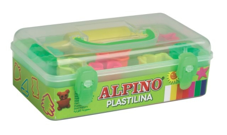 Rechizite scolare - Kit 7 culori x 90gr plastilina +  7 forme modelaj + roller, ALPINO