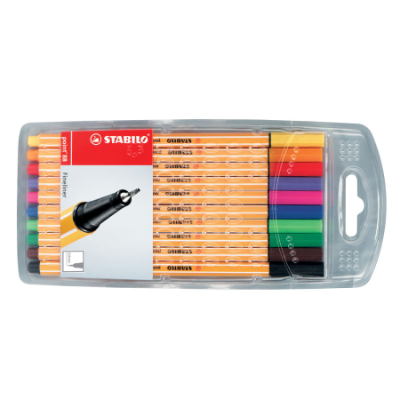 Instrumente de scris si corectura - Liner Stabilo Point 88, varf fetru, 0.4 mm, 10 culori/set (rosu, negru, albastru, verde, roz, mov, verde deschis, violet, orange, galben)