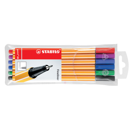 Instrumente de scris si corectura - Liner Stabilo Point 88, varf fetru, 0.4 mm, 6 culori/set (rosu, negru, albastru, verde, roz, mov)