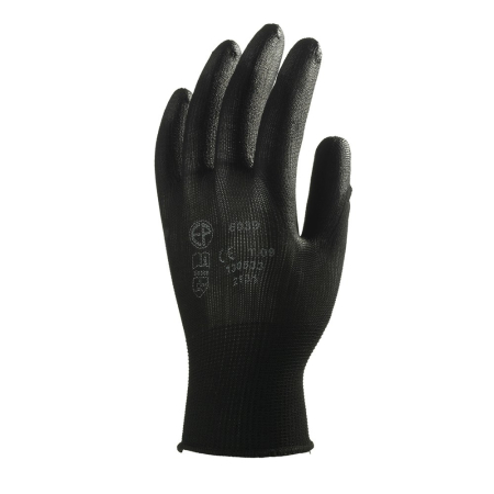 Echipamente de protectie - Manusi poliester Sacla, negre, cu imersie PU pe palma, marimea 8
