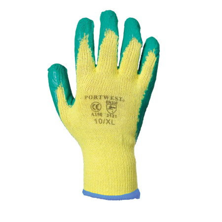 Echipamente de protectie - Manusi Portwest Fortis Grip pentru uz general, tricotata, imersie palma latex, galben/verde, marimea 9/L