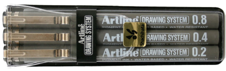 Instrumente de scris si corectura - Marker pentru desen tehnic ARTLINE, varf fetru (0.2/0.4/0.8mm), 3 buc/set - negru