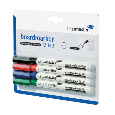 Instrumente de scris si corectura - Marker pentru tabla Legamaster TZ140, varf rotund, 1 mm, 4 culori/set (negru, rosu, albastru, verde)