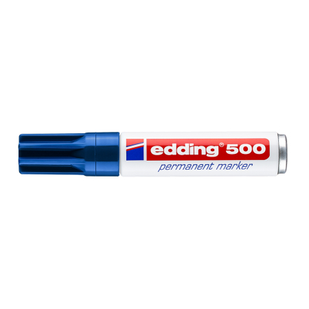 Instrumente de scris si corectura - Marker permanent Edding 500, corp metalic, varf retezat 2-7 mm, albastru