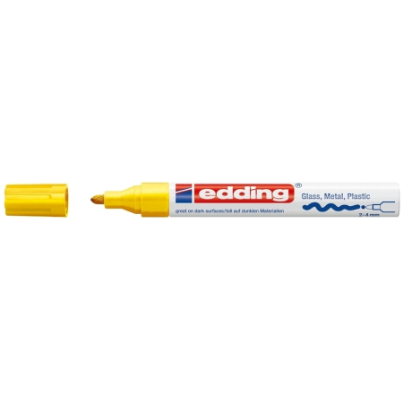 Instrumente de scris si corectura - Marker permanent Edding 750, cu vopsea, corp metalic, alb, varf rotund, 2-2-4 mm, galben
