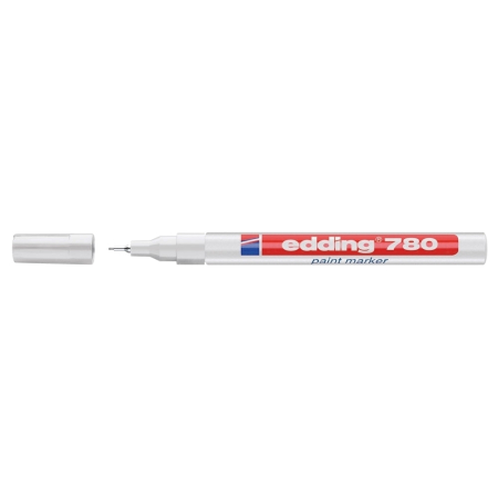Instrumente de scris si corectura - Marker permanent Edding 780, cu vopsea, corp aluminiu, varf rotund, 0.8 mm, alb
