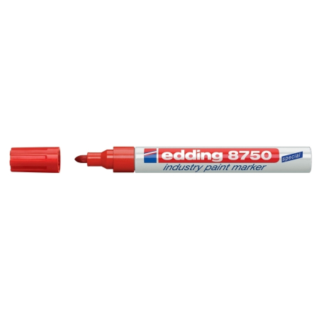 Instrumente de scris si corectura - Marker permanent Edding 8750, cu vopsea, corp aluminiu, varf rotund, 2-4 mm, rosu