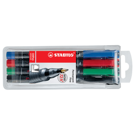 Instrumente de scris si corectura - Marker permanent Stabilo Universal OHP 842, corp plastic, varf rotund, 0.7 mm, 4 bucati/set (negru, rosu, albastru, verde)