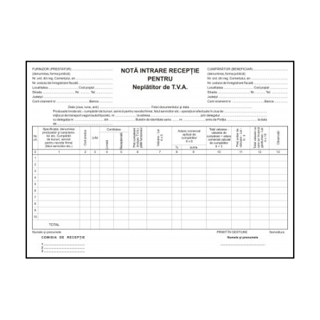 Tipizate  - NIR, neplatitor TVA,  carnet 100 file,  3 bucati/set