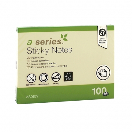 Articole din hartie - Notite adezive, A-Series, 100 x 75 mm, galben, 100 file