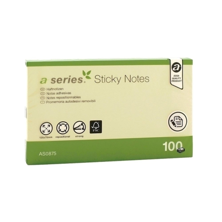 Articole din hartie - Notite adezive, A-Series, 125 x 75 mm, galben, 100 file