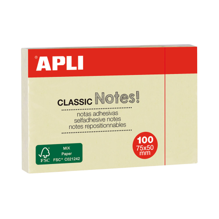 Articole din hartie - Notite adezive, Apli, 50 x 75 mm, galben, 100 file
