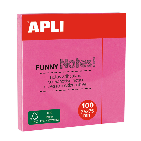 Articole din hartie - Notite adezive, Apli, 75 x 75 mm, roz, 100 file