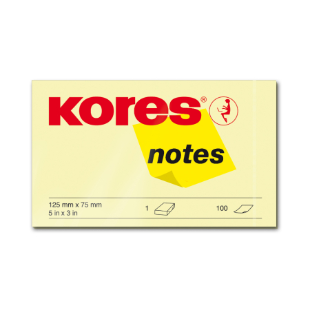 Articole din hartie - Notite adezive, Kores, 125 x 75 mm, galben, 100 file