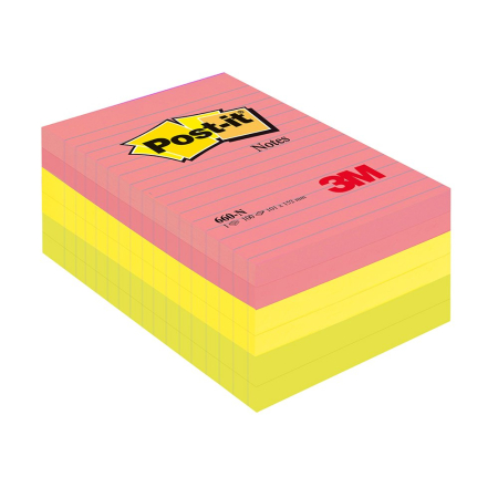 Articole din hartie - Notite adezive, Post-it, liniate, mix de culori, 102 x 152 mm, 100 file