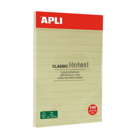 Articole din hartie - Notite autoadezive, Apli, liniate, galben, 150 x 100 mm