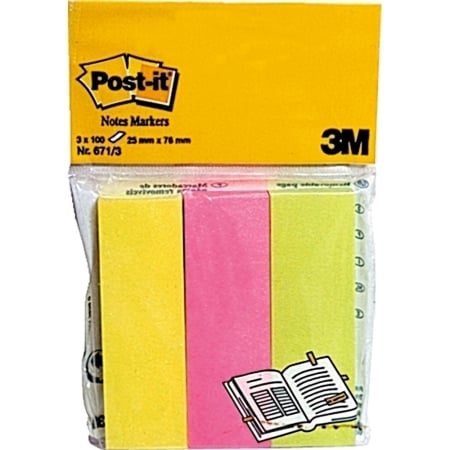 Organizare si arhivare - Page marker Post-it neon, 3 culori, 25 x 76 mm, 300 file