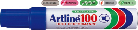 Instrumente de scris si corectura - Permanent marker ARTLINE 100, corp metalic, varf tesit 7.5-12.0mm - albastru