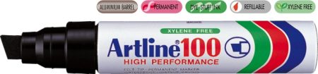 Instrumente de scris si corectura - Permanent marker ARTLINE 100, corp metalic, varf tesit 7.5-12.0mm - negru