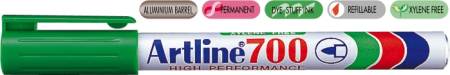 Instrumente de scris si corectura - Permanent marker ARTLINE 700, corp metalic, varf rotund 0.7mm - verde