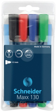 Instrumente de scris si corectura - Permanent marker SCHNEIDER Maxx 130, varf rotund 1-3mm, 4 culori/set - (N, R, A, V)