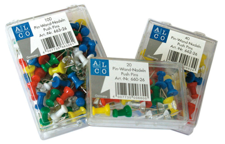 Accesorii pentru table  - Pioneze panou pluta,  40/cutie, ALCO - asortate