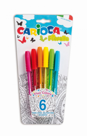 Pixuri si stilouri scolare - Pix cu cerneala fluorescenta,  6 buc/blister, CARIOCA Fiorella