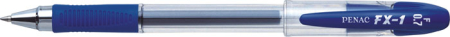 Instrumente de scris si corectura - Pix cu gel PENAC FX-1, rubber grip, 0.7mm, con metalic, corp transparent - scriere albastra
