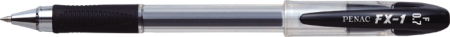 Instrumente de scris si corectura - Pix cu gel PENAC FX-1, rubber grip, 0.7mm, con metalic, corp transparent - scriere neagra