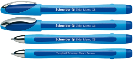 Instrumente de scris si corectura - Pix SCHNEIDER Slider Memo XB, rubber grip, accesorii metalice - scriere albastra